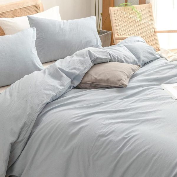 BESTOUCH 3-Piece Duvet Cover Set – 100% Washed Cotton with Linen Feel